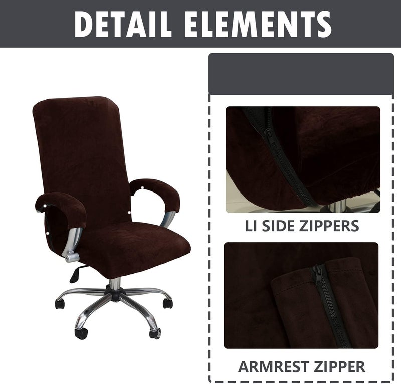 GOWT Velvet Plush Office Desk Chair Cover - Cat Proof Stretchable Elastic Comfy Protector for Ergonomic Office Chair with Wheels and Armrests, Fits Mesh and Executive Office Chairs,Removable,Coffee,XL - Image 4